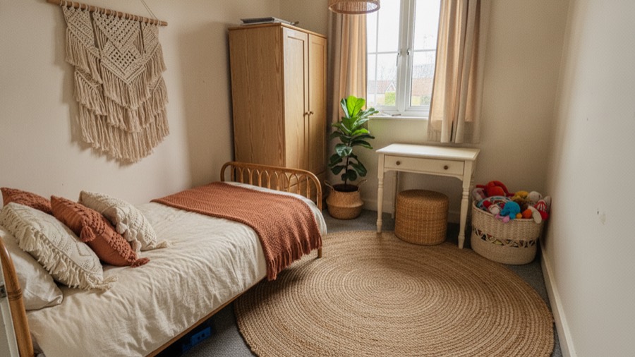 The same room redesigned in boho style