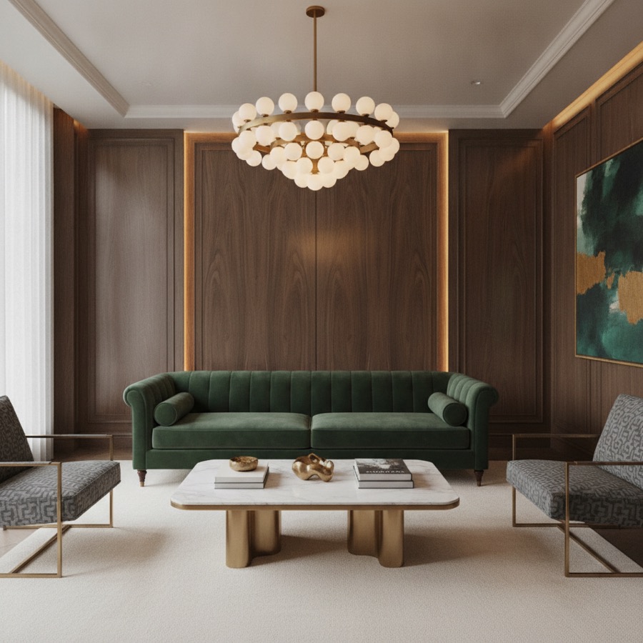 A living room in luxury interior design style